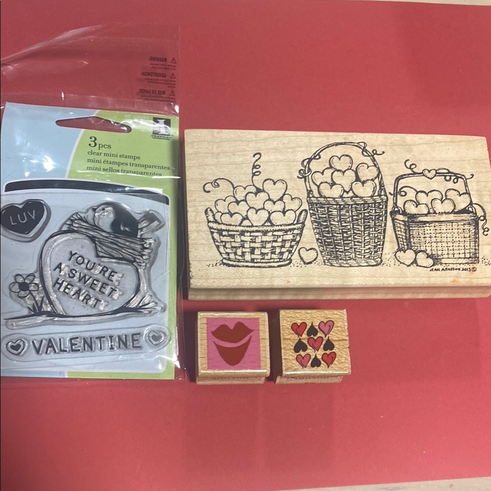 Valentine's Day Stamp Set with Heart and Basket Designs